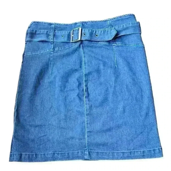 Free People - Livin It Up Denim Pencil Mini Skirt - Denim Blue sz 12 - Picture 2 of 7